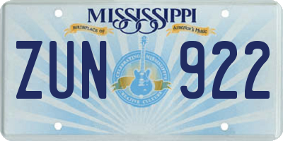 MS license plate ZUN922