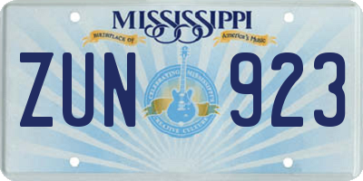 MS license plate ZUN923