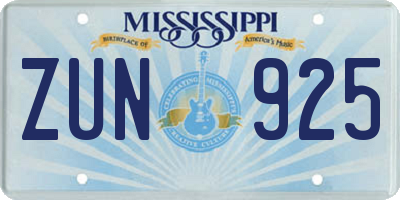 MS license plate ZUN925