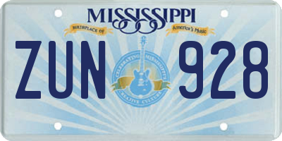 MS license plate ZUN928