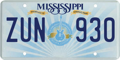 MS license plate ZUN930