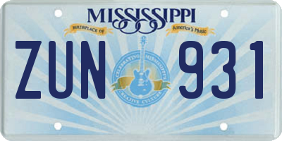 MS license plate ZUN931