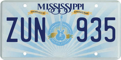 MS license plate ZUN935