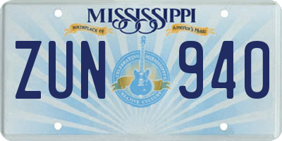 MS license plate ZUN940
