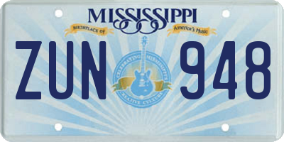 MS license plate ZUN948