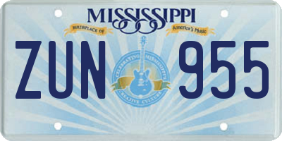 MS license plate ZUN955