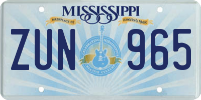 MS license plate ZUN965