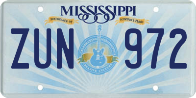 MS license plate ZUN972