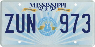 MS license plate ZUN973