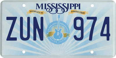 MS license plate ZUN974