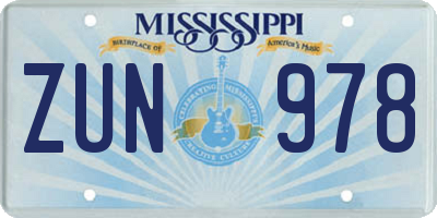 MS license plate ZUN978
