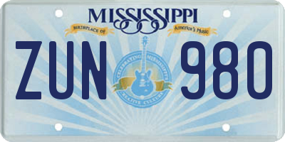 MS license plate ZUN980