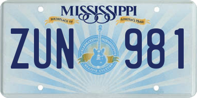 MS license plate ZUN981