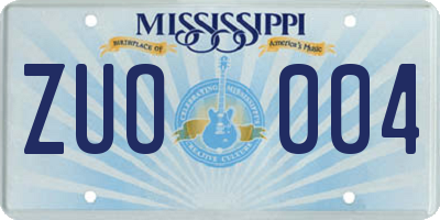 MS license plate ZUO004