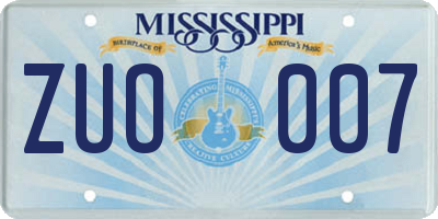 MS license plate ZUO007