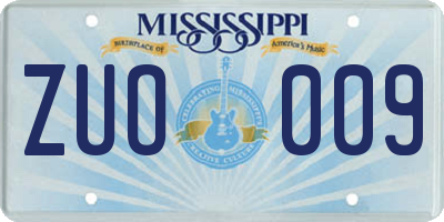 MS license plate ZUO009