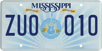MS license plate ZUO010