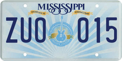 MS license plate ZUO015