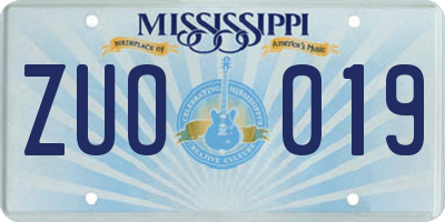 MS license plate ZUO019