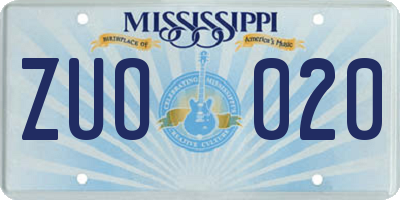 MS license plate ZUO020