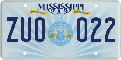 MS license plate ZUO022