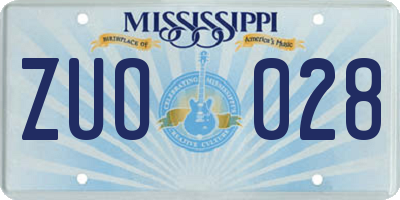 MS license plate ZUO028