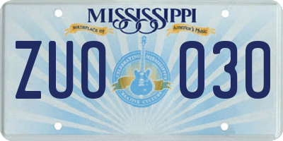 MS license plate ZUO030