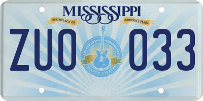 MS license plate ZUO033