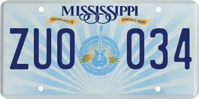 MS license plate ZUO034