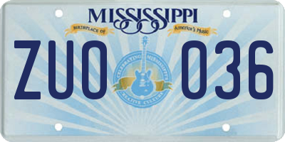 MS license plate ZUO036