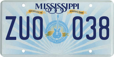 MS license plate ZUO038