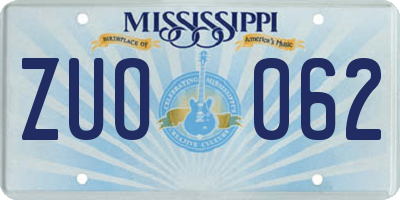 MS license plate ZUO062