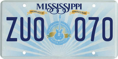 MS license plate ZUO070