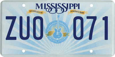 MS license plate ZUO071