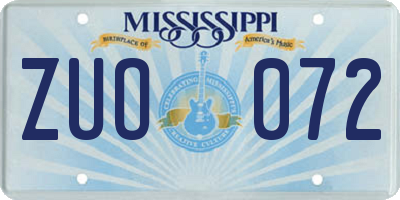MS license plate ZUO072