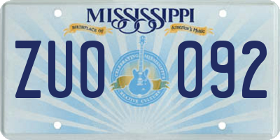 MS license plate ZUO092