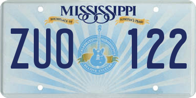 MS license plate ZUO122