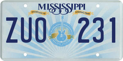 MS license plate ZUO231