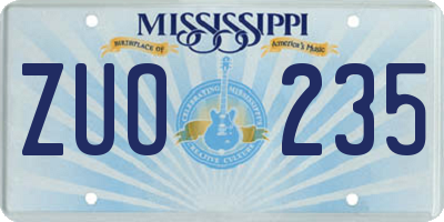 MS license plate ZUO235