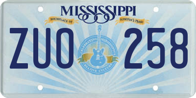 MS license plate ZUO258