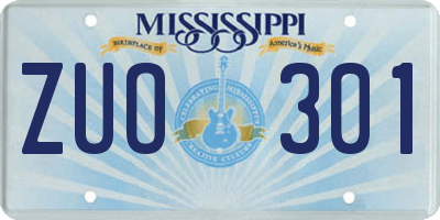 MS license plate ZUO301