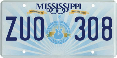 MS license plate ZUO308