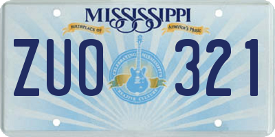 MS license plate ZUO321