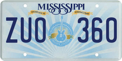 MS license plate ZUO360