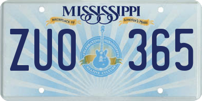 MS license plate ZUO365