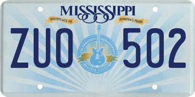 MS license plate ZUO502