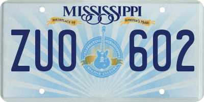 MS license plate ZUO602