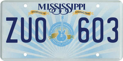MS license plate ZUO603
