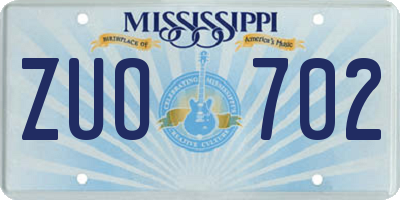 MS license plate ZUO702