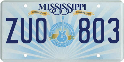 MS license plate ZUO803